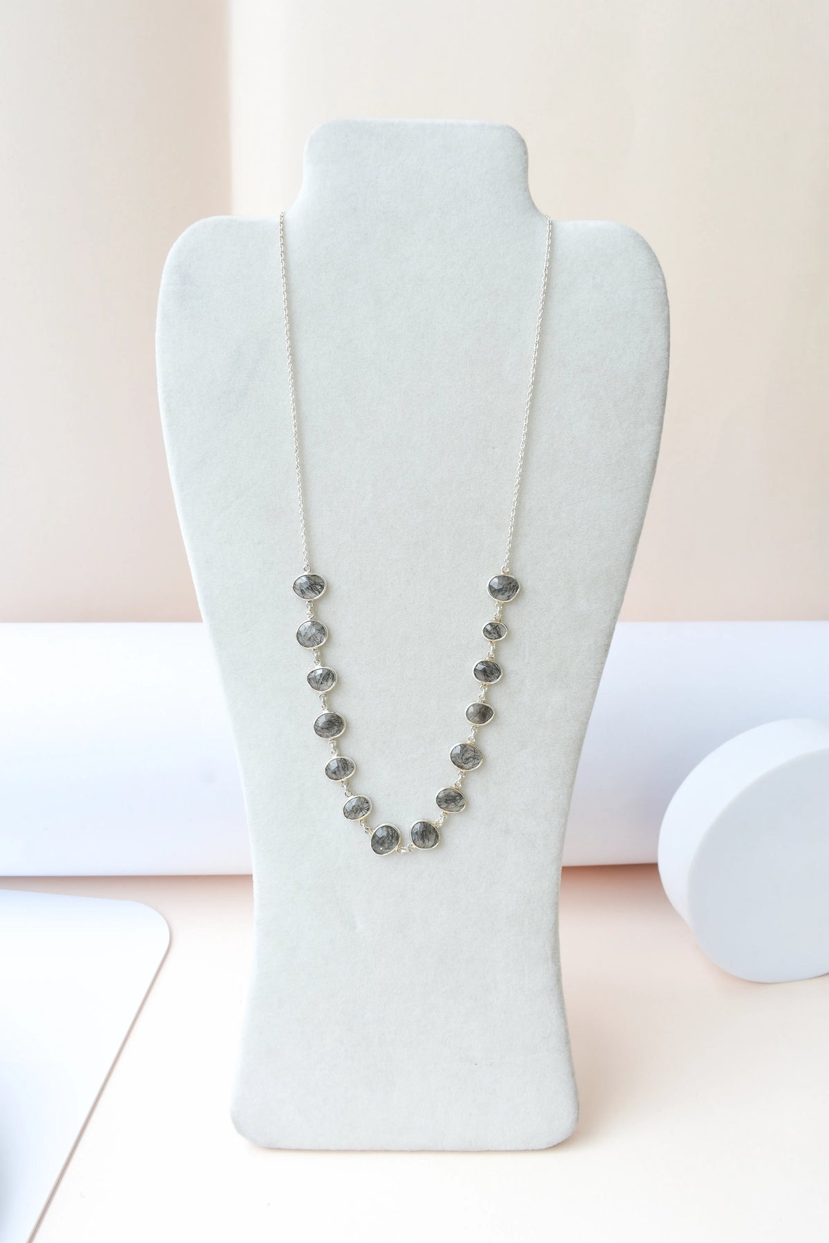 Black Rutilated Quartz Necklace in 925 Silver | Multi-Strand