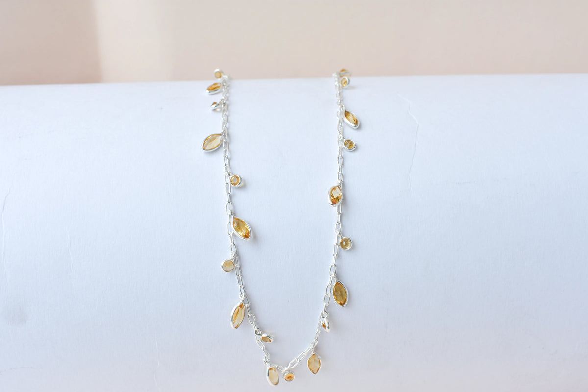 Citrine Confetti Necklace in 925 Silver | Multi-Strand Drops