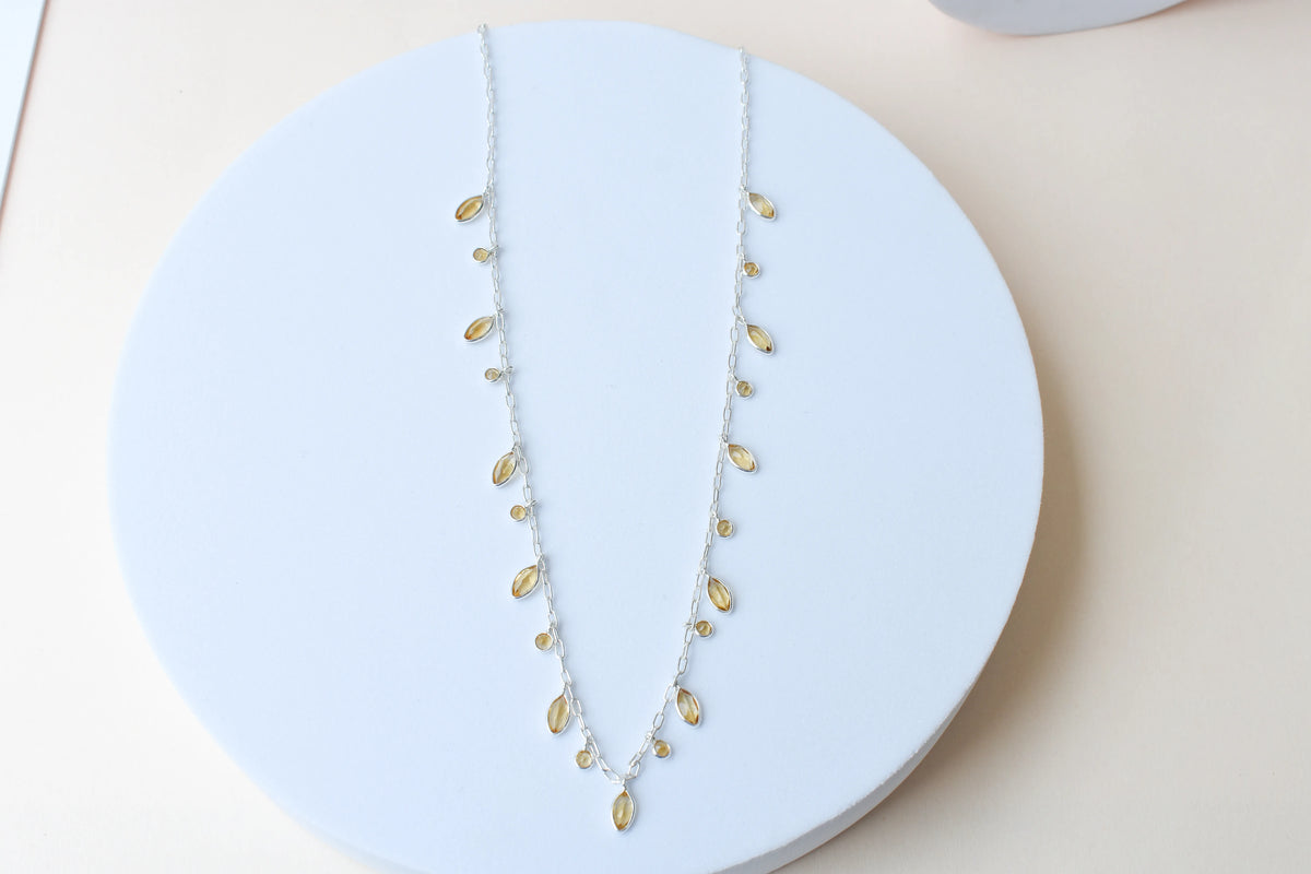 Citrine Confetti Necklace in 925 Silver | Multi-Strand Drops