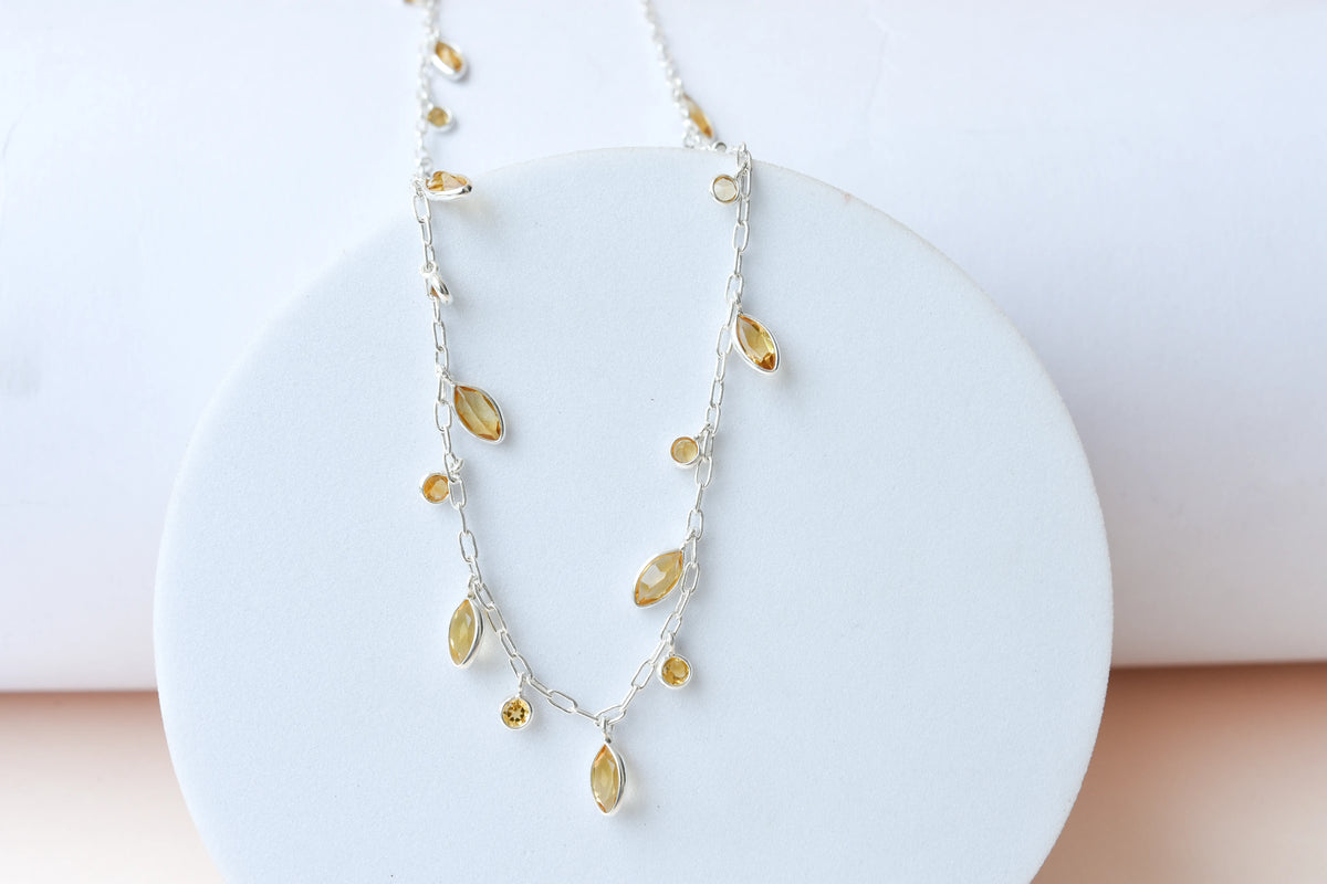 Citrine Confetti Necklace in 925 Silver | Multi-Strand Drops