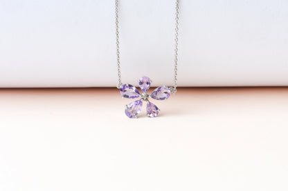 Amethyst Flower Necklace in 925 Silver | Pear-Cut Petals