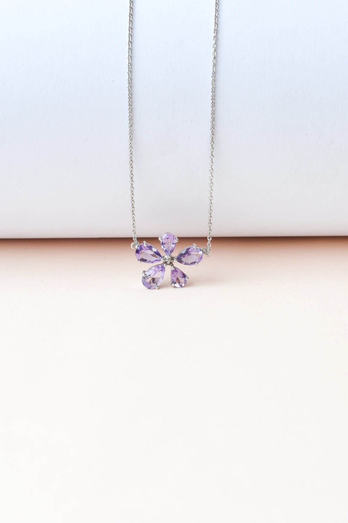 Amethyst Flower Necklace in 925 Silver | Pear-Cut Petals