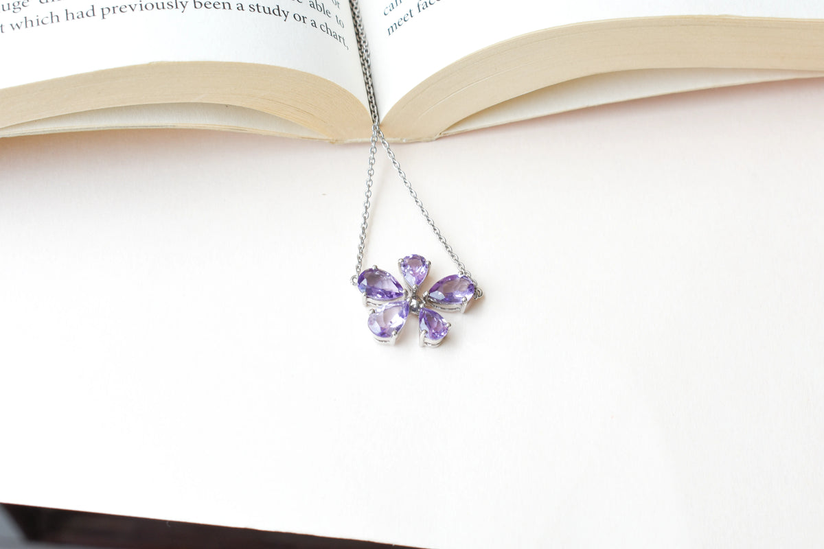 Amethyst Flower Necklace in 925 Silver | Pear-Cut Petals