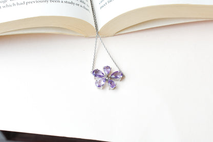 Amethyst Flower Necklace in 925 Silver | Pear-Cut Petals