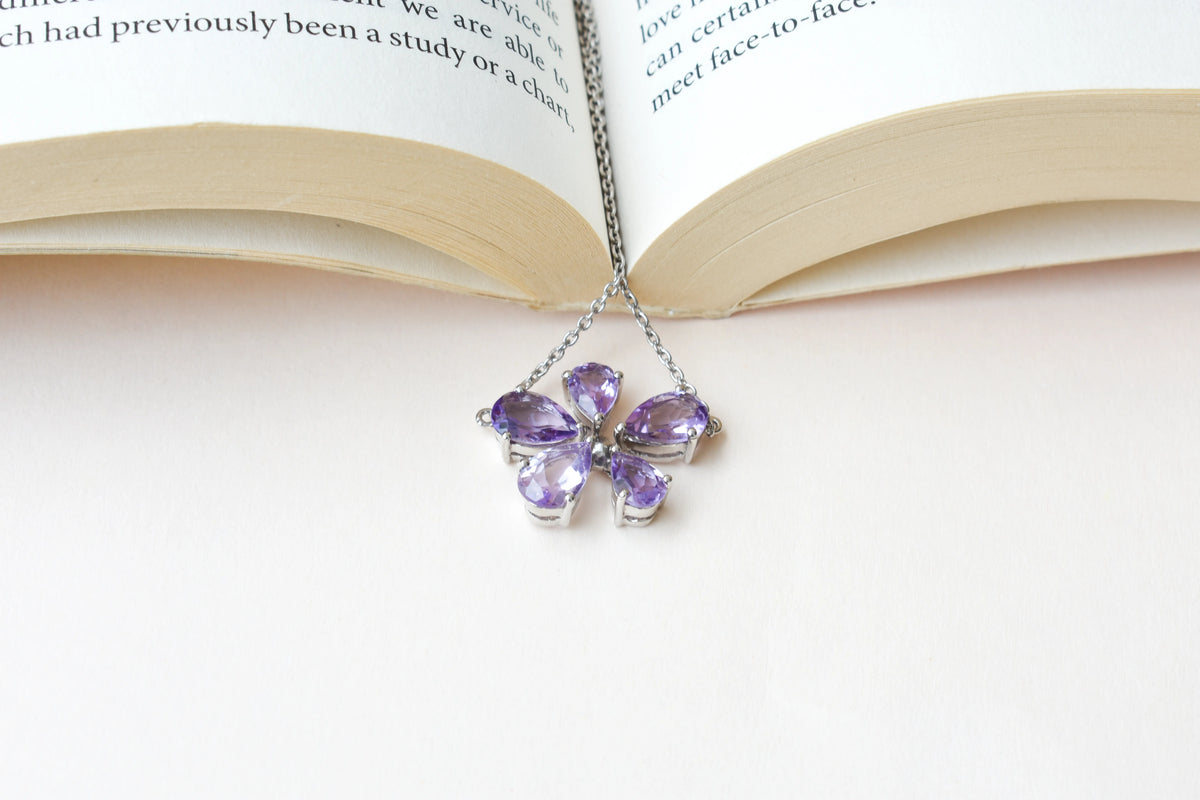 Amethyst Flower Necklace in 925 Silver | Pear-Cut Petals