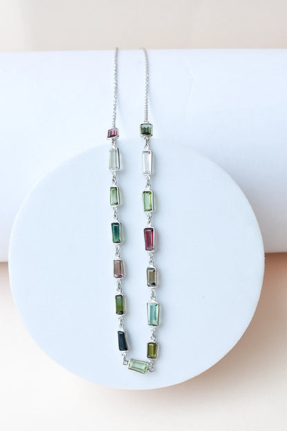 Multi Color Tourmaline Necklace in 925 Silver | Station Design
