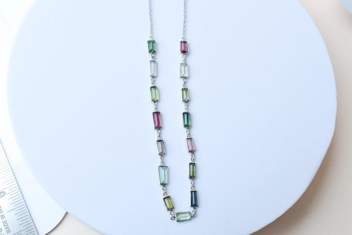 Multi Color Tourmaline Necklace in 925 Silver | Station Design
