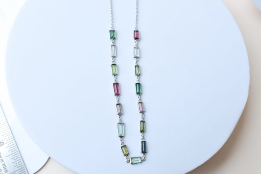 Multi Color Tourmaline Necklace in 925 Silver | Station Design