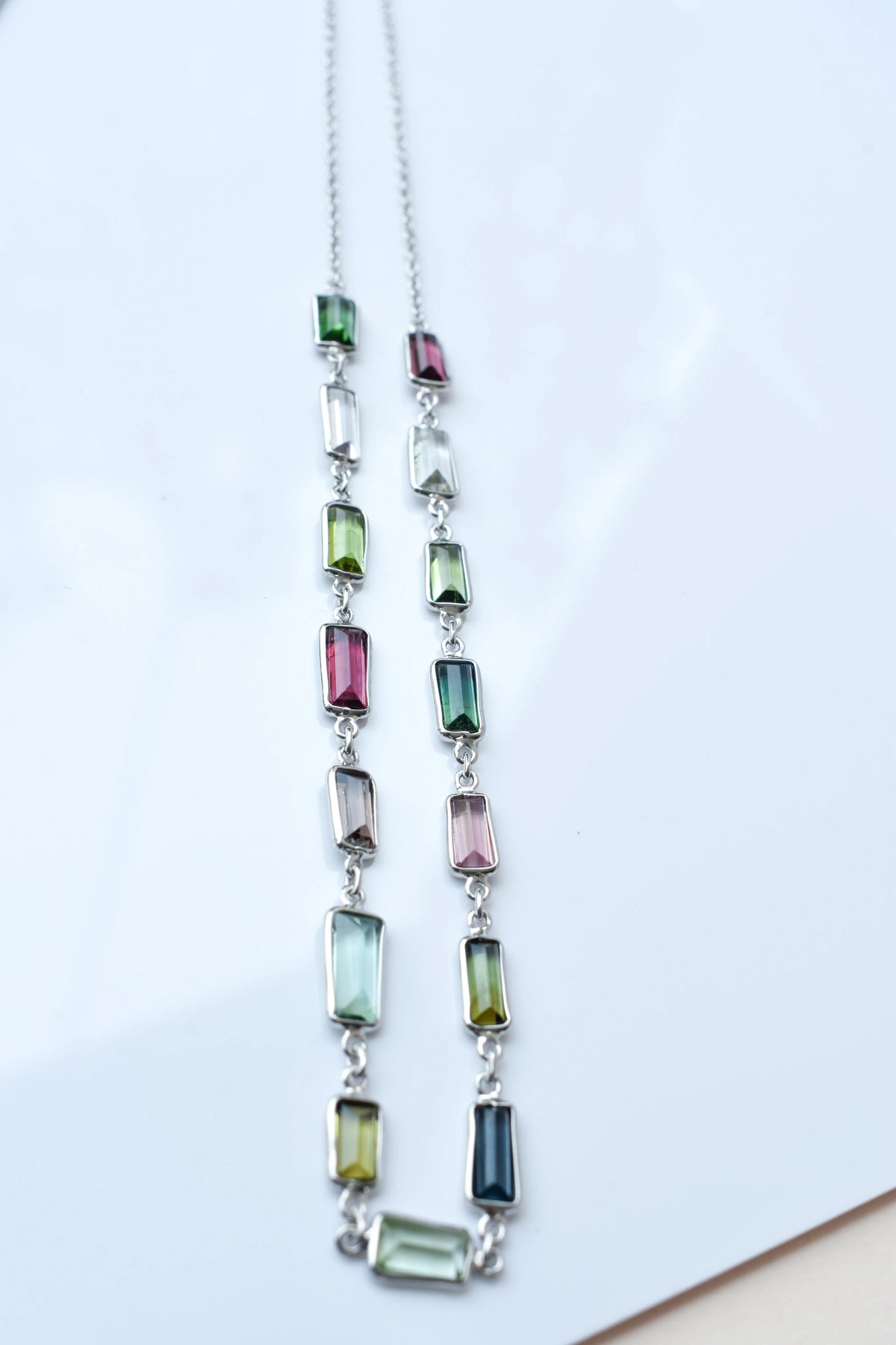 Multi Color Tourmaline Necklace in 925 Silver | Station Design