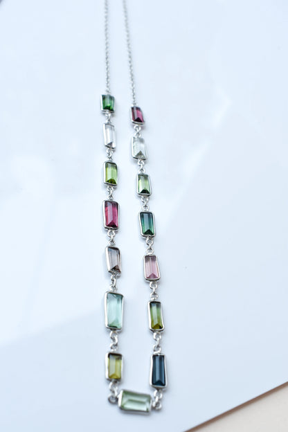 Multi Color Tourmaline Necklace in 925 Silver | Station Design