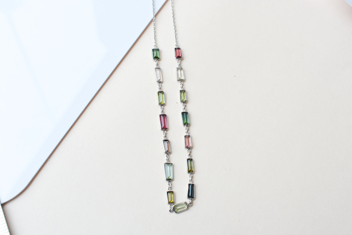 Multi Color Tourmaline Necklace in 925 Silver | Station Design