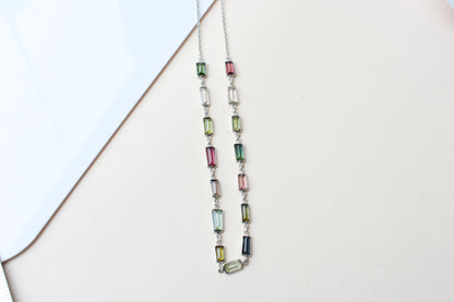 Multi Color Tourmaline Necklace in 925 Silver | Station Design