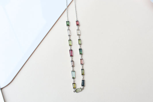 Multi Color Tourmaline Necklace in 925 Silver | Station Design