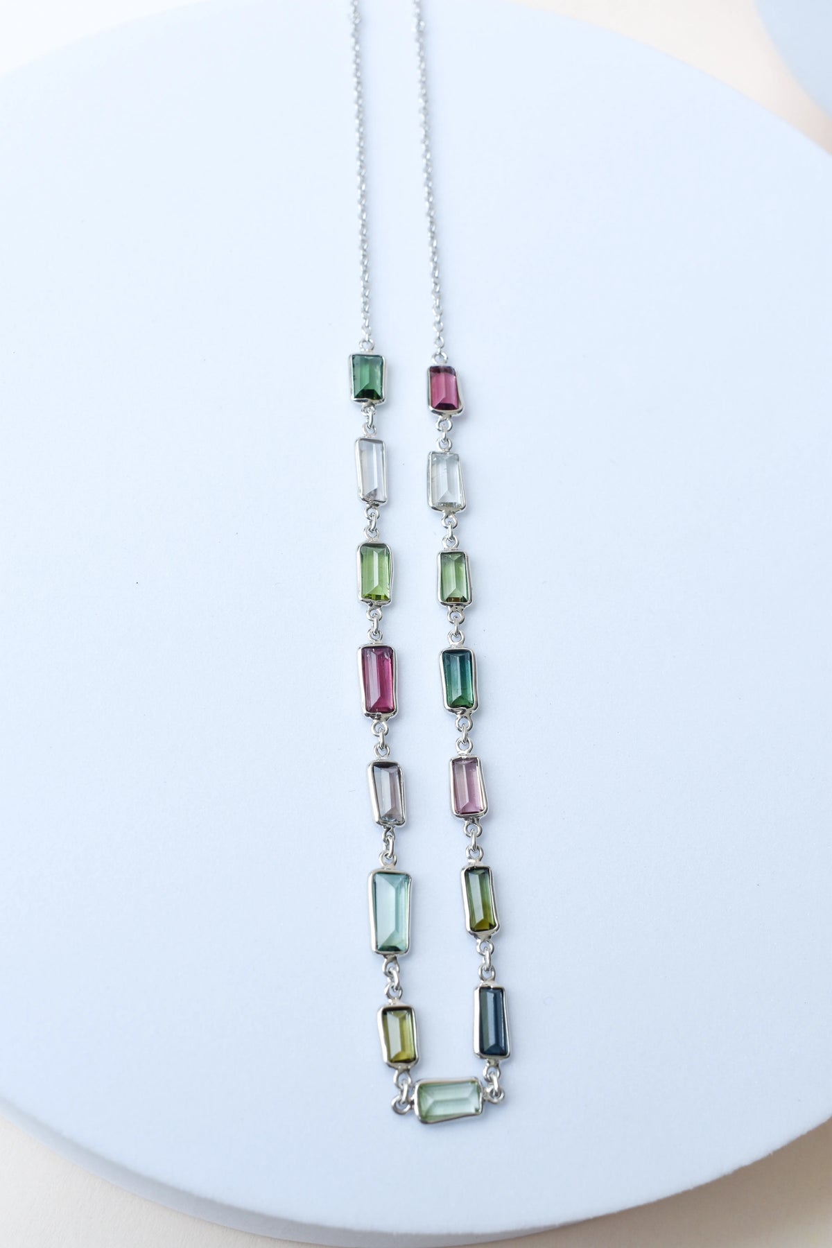 Multi Color Tourmaline Necklace in 925 Silver | Station Design