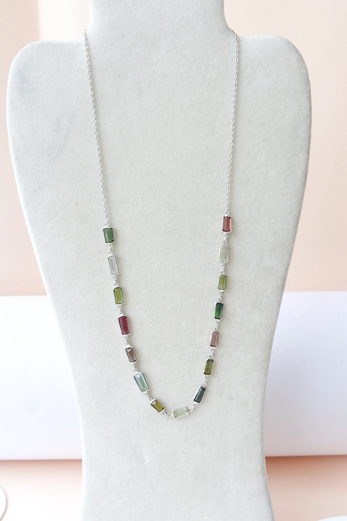 Multi Color Tourmaline Necklace in 925 Silver | Station Design