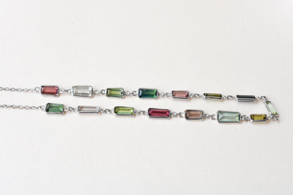 Multi Color Tourmaline Necklace in 925 Silver | Station Design