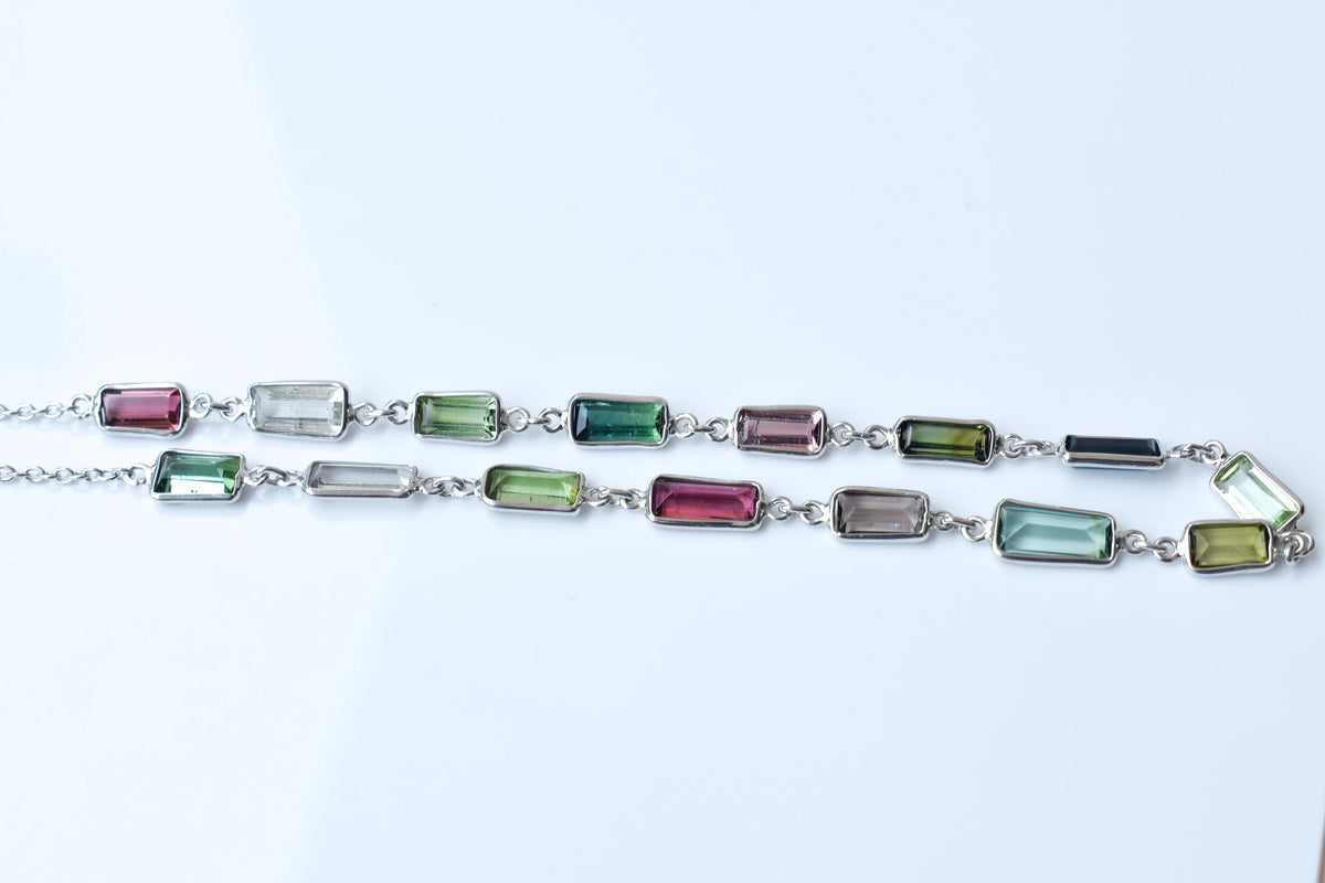 Multi Color Tourmaline Necklace in 925 Silver | Station Design
