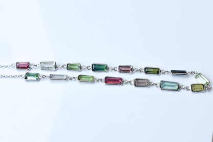 Multi Color Tourmaline Necklace in 925 Silver | Station Design