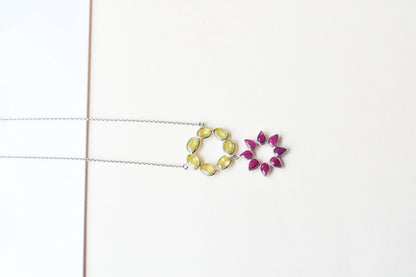 Lemon Quartz Ruby Necklace in 925 Silver | Halo Flower Design