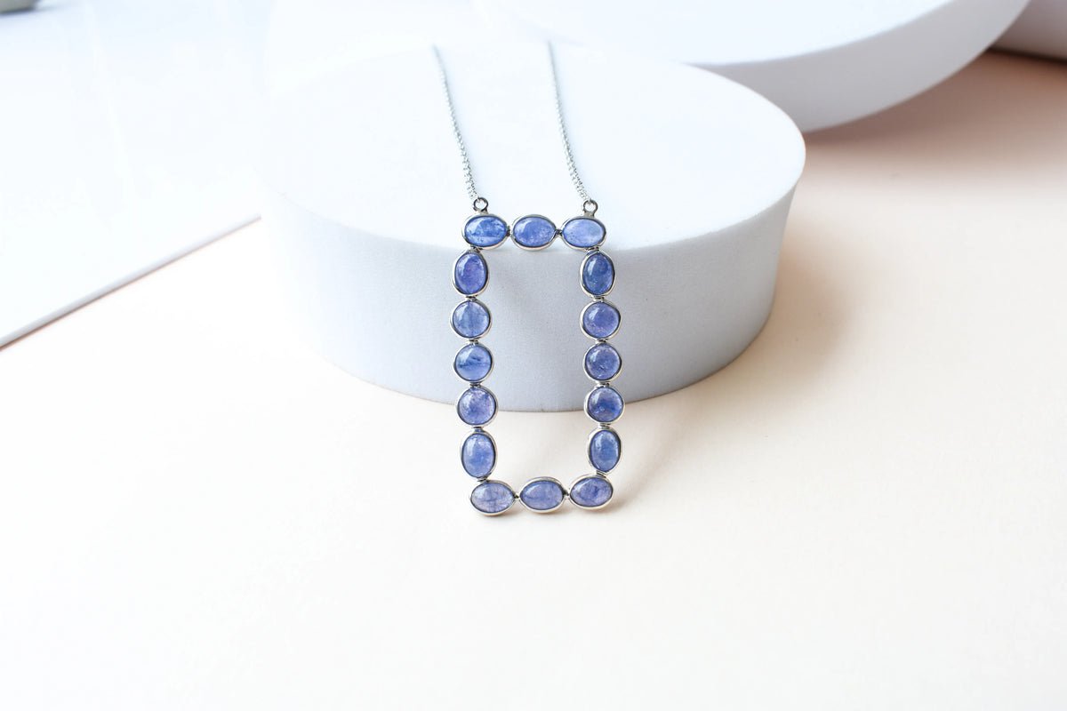 Tanzanite Cluster Necklace in 925 Silver | Multi-Stone Pendant