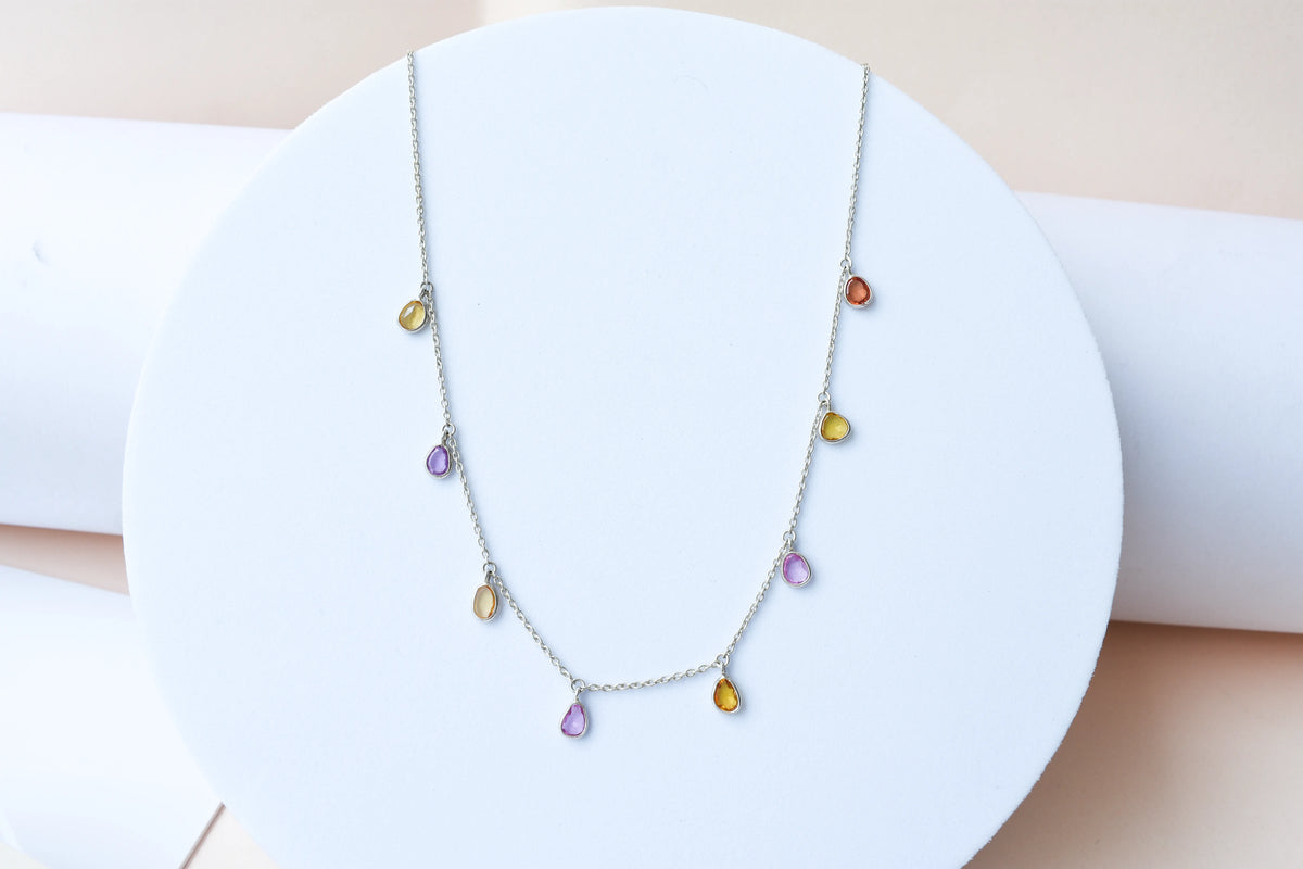 Multi Sapphire Necklace in Silver | Station Design