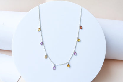 Multi Sapphire Necklace in Silver | Station Design