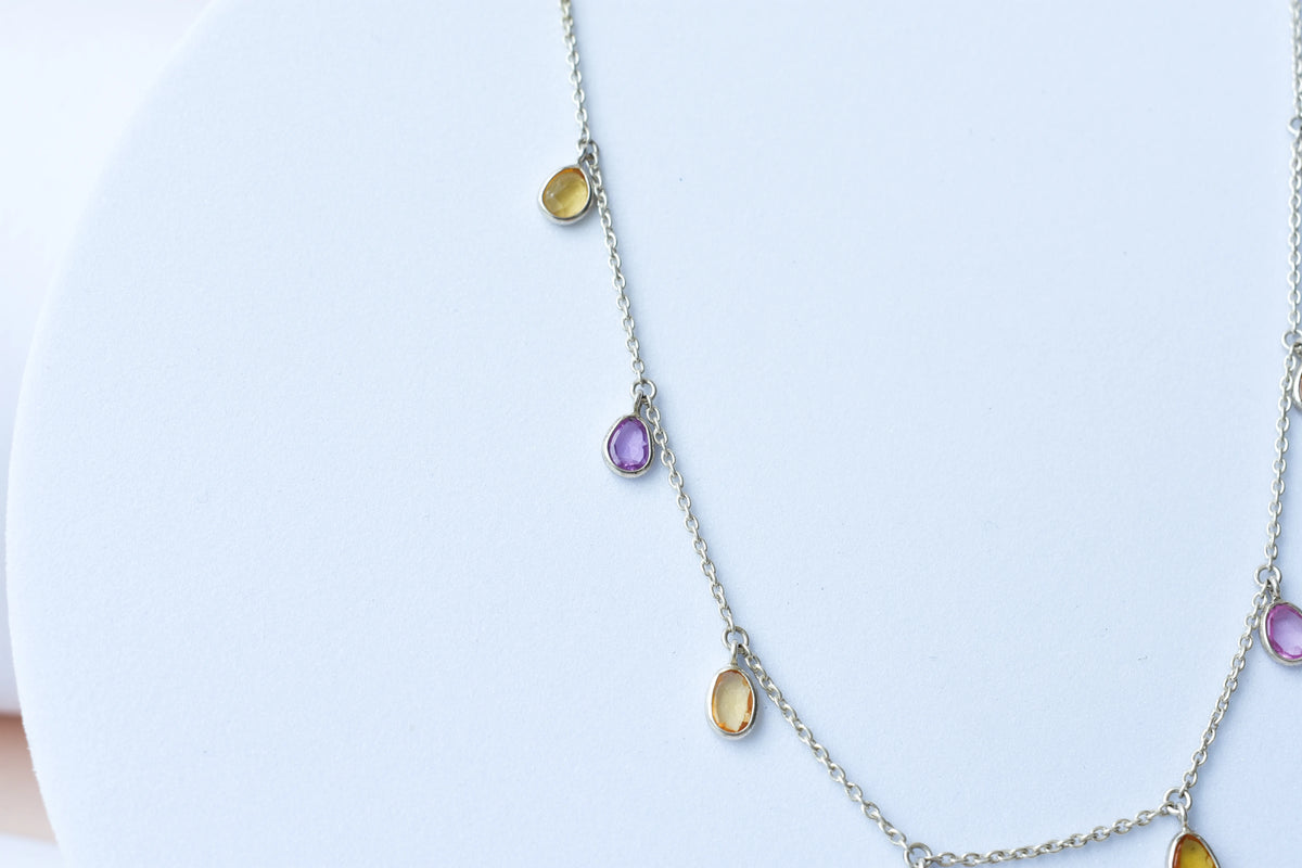 Multi Sapphire Necklace in Silver | Station Design