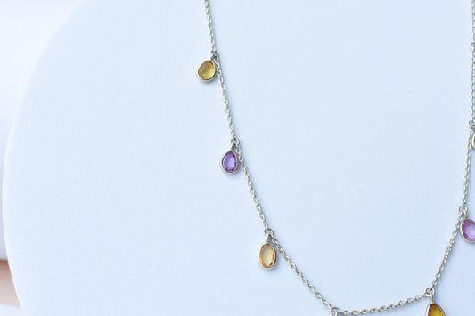 Multi Sapphire Necklace in Silver | Station Design