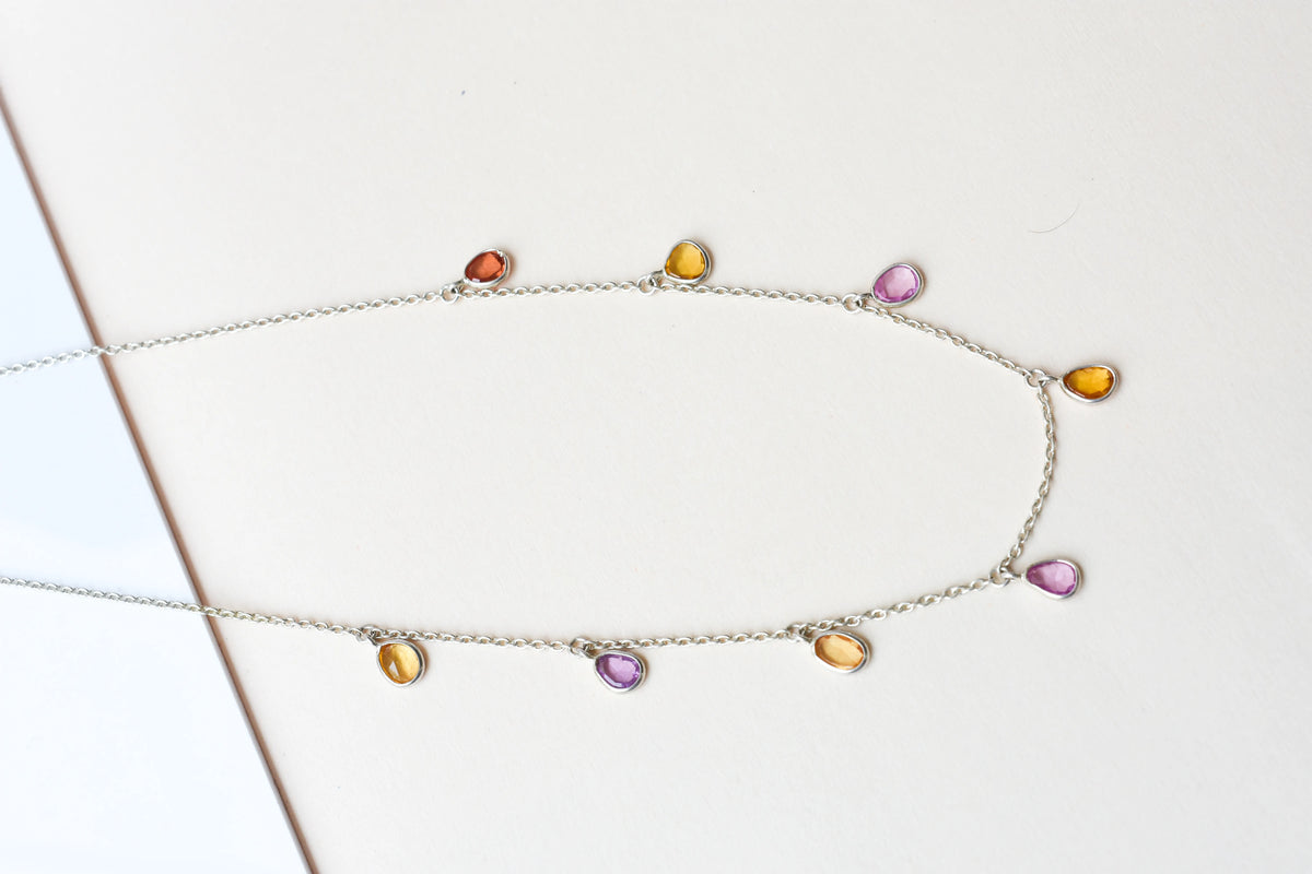 Multi Sapphire Necklace in Silver | Station Design