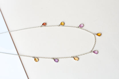 Multi Sapphire Necklace in Silver | Station Design