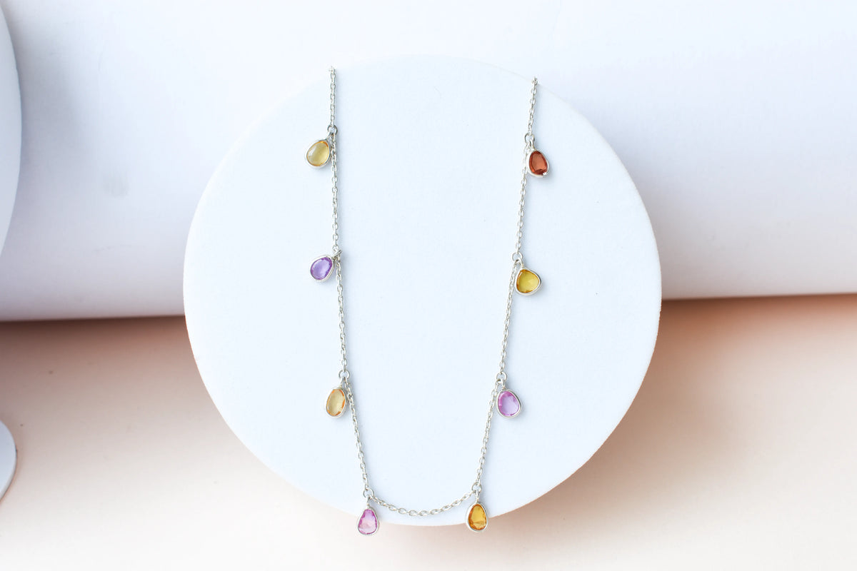 Multi Sapphire Necklace in Silver | Station Design