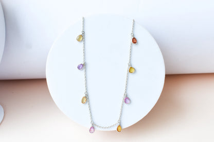 Multi Sapphire Necklace in Silver | Station Design