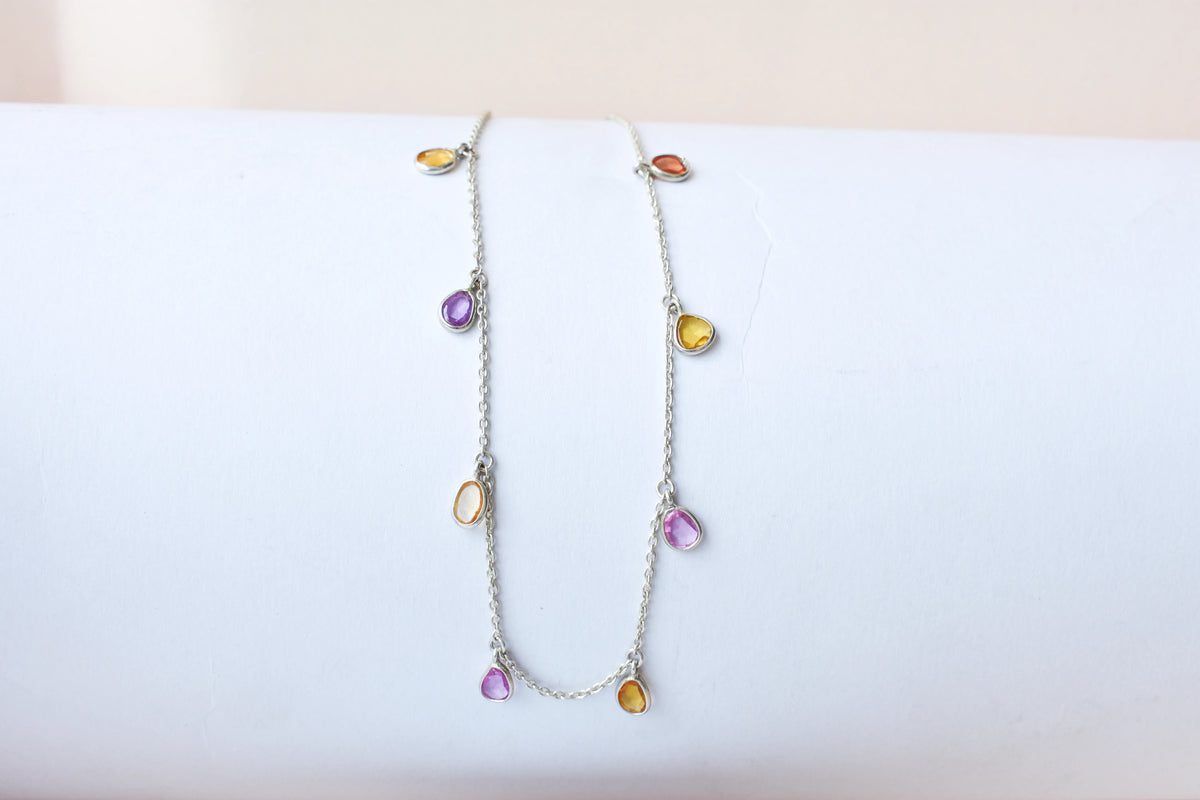 Multi Sapphire Necklace in Silver | Station Design