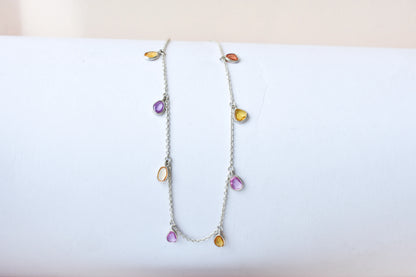 Multi Sapphire Necklace in Silver | Station Design