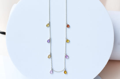 Multi Sapphire Necklace in Silver | Station Design