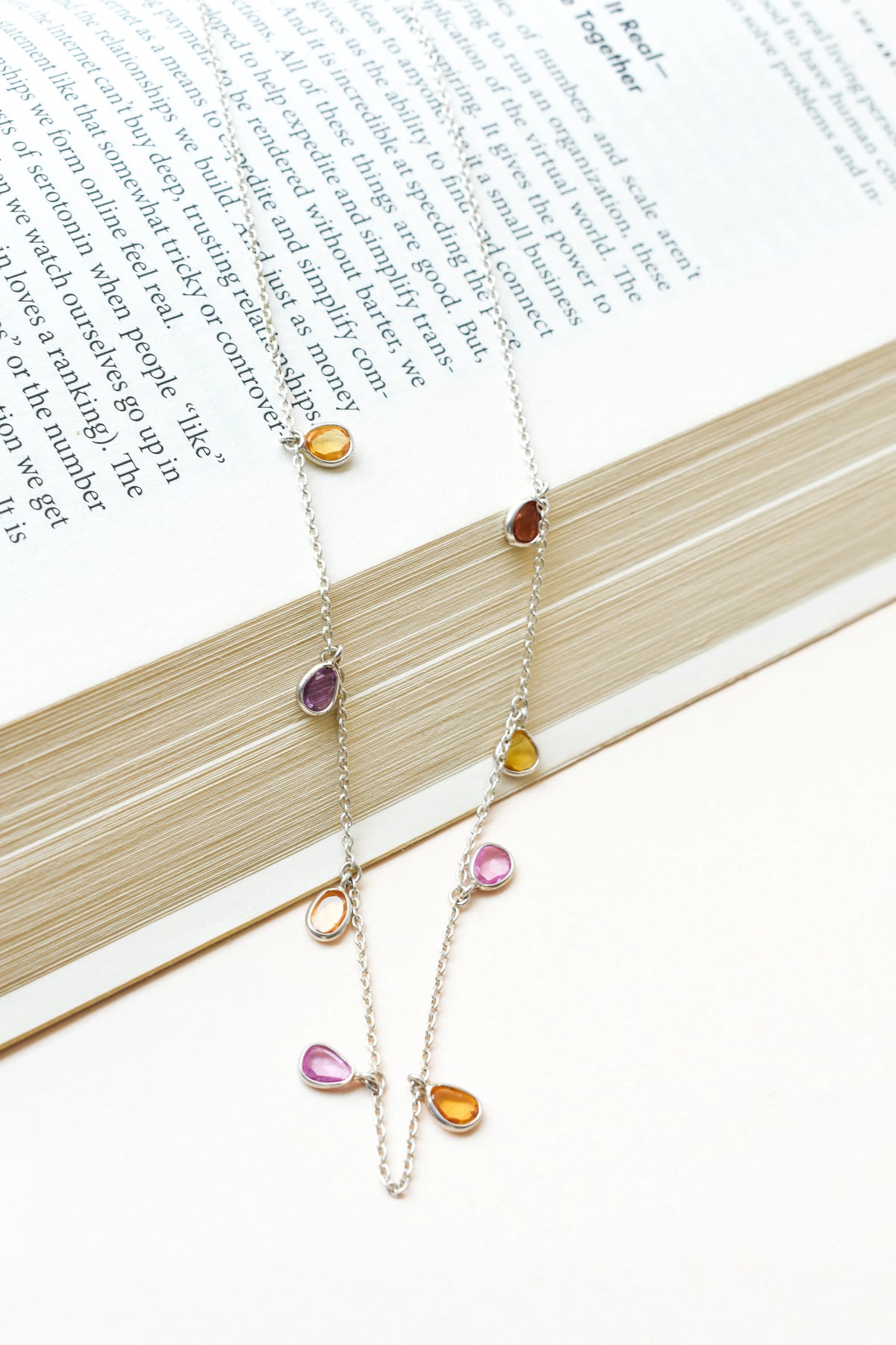 Multi Sapphire Necklace in Silver | Station Design