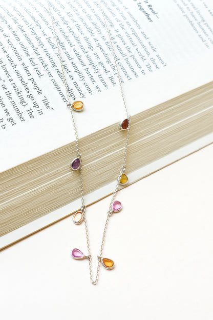 Multi Sapphire Necklace in Silver | Station Design