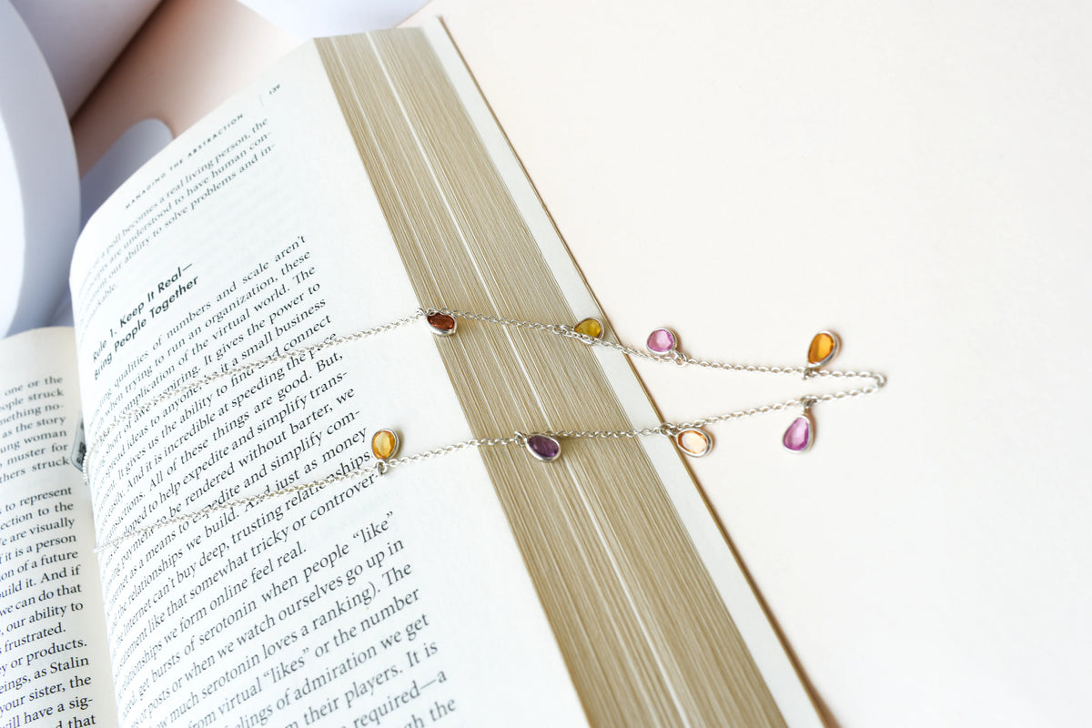 Multi Sapphire Necklace in Silver | Station Design