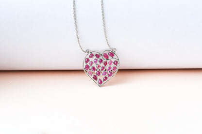 Ruby Heart Pendant Necklace in Silver | Openwork Design