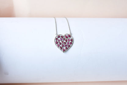 Ruby Heart Pendant Necklace in Silver | Openwork Design