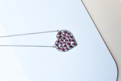Ruby Heart Pendant Necklace in Silver | Openwork Design