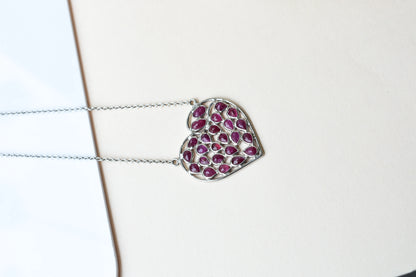 Ruby Heart Pendant Necklace in Silver | Openwork Design