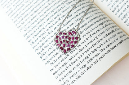 Ruby Heart Pendant Necklace in Silver | Openwork Design