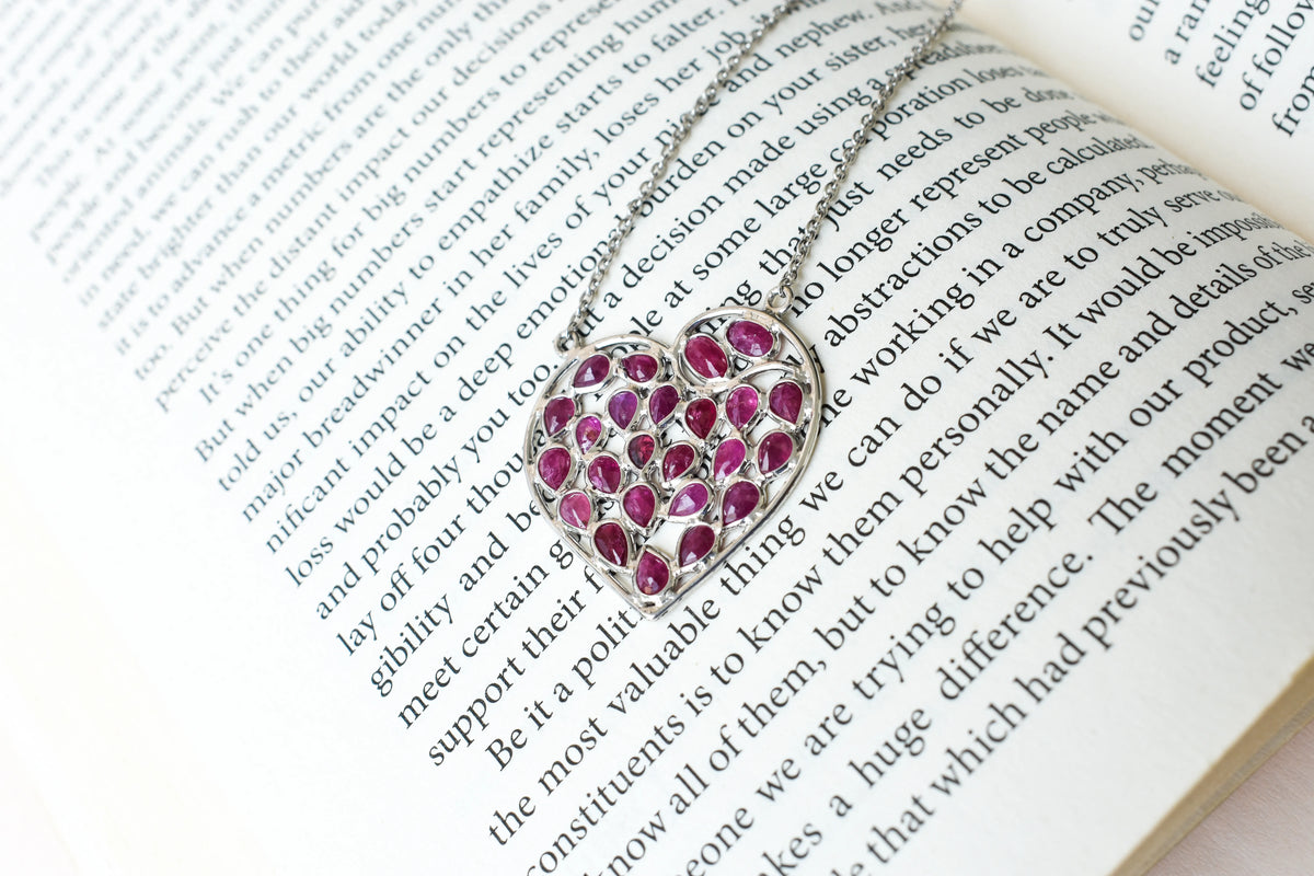 Ruby Heart Pendant Necklace in Silver | Openwork Design