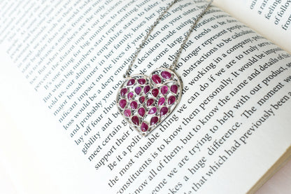 Ruby Heart Pendant Necklace in Silver | Openwork Design
