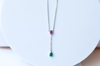 Ruby and Emerald Necklace in Silver | Toi et Moi Design