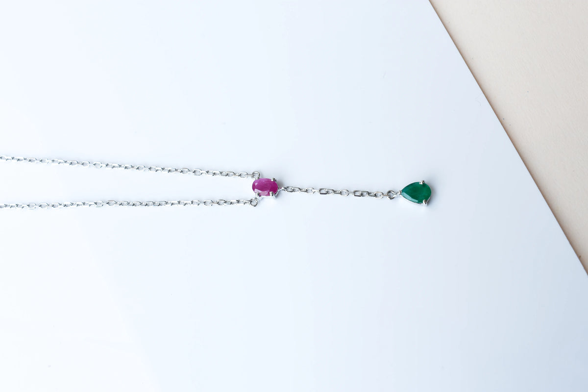 Ruby and Emerald Necklace in Silver | Toi et Moi Design