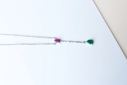 Ruby and Emerald Necklace in Silver | Toi et Moi Design