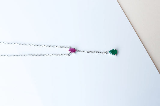 Ruby and Emerald Necklace in Silver | Toi et Moi Design