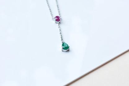 Ruby and Emerald Necklace in Silver | Toi et Moi Design